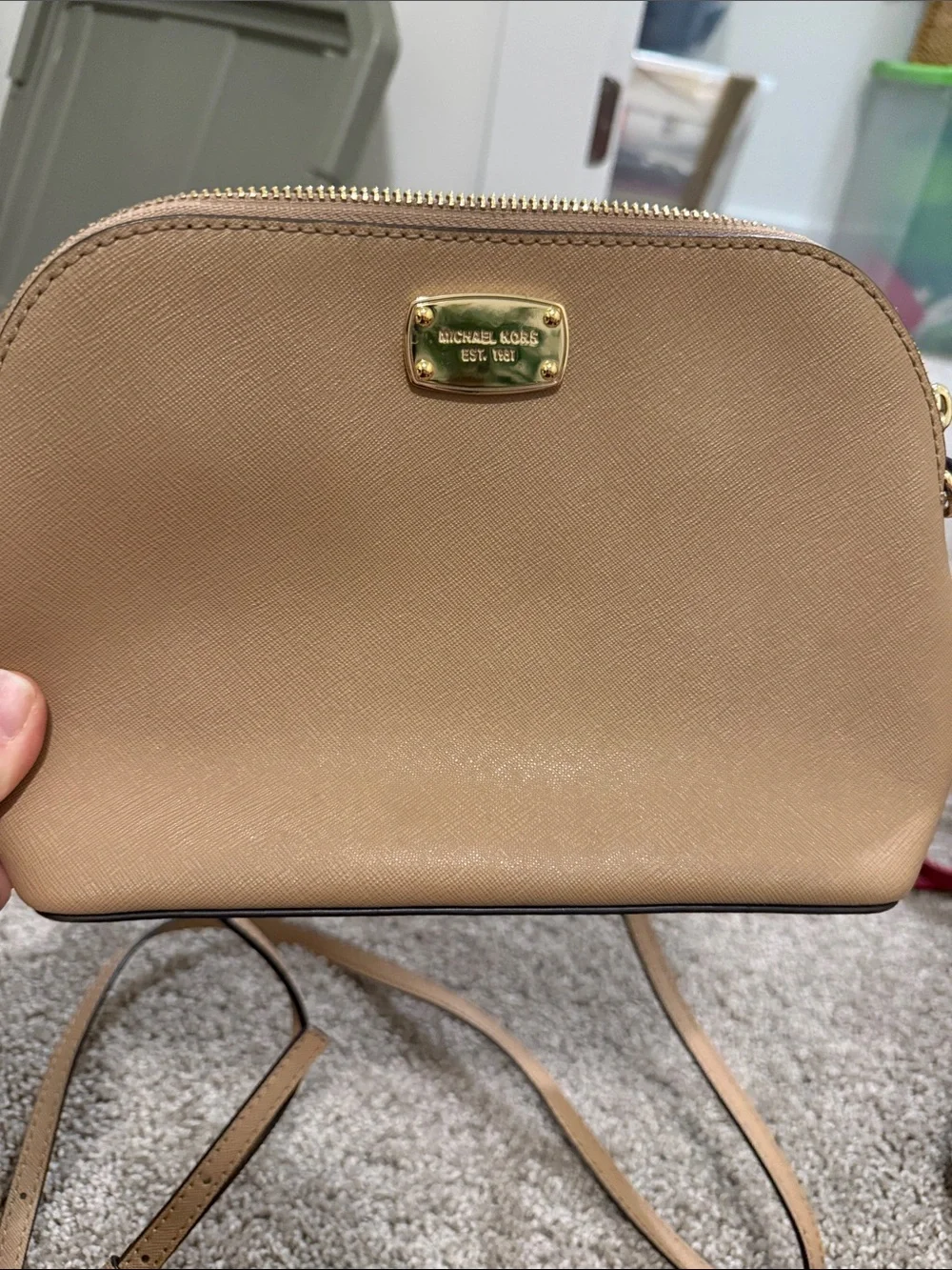 Michael Kors Beige Leather Crossbody with Gold Hardware